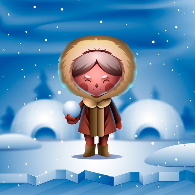 Realistic winter eskimo illustration