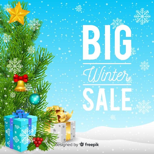 Realistic winter sale background