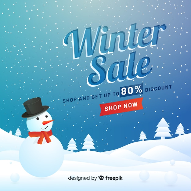 Realistic winter sale background