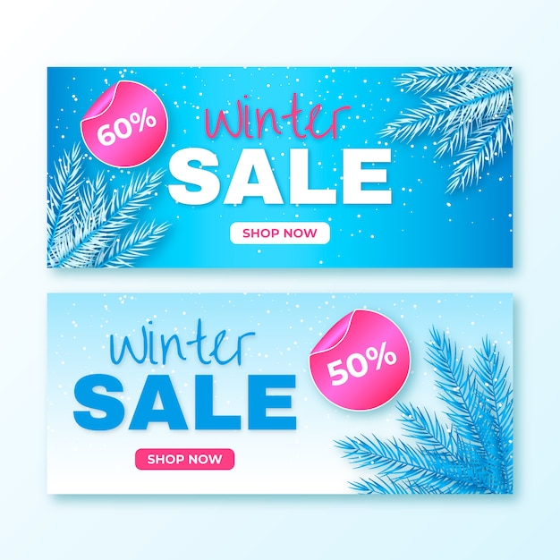 Realistic winter sale banners template