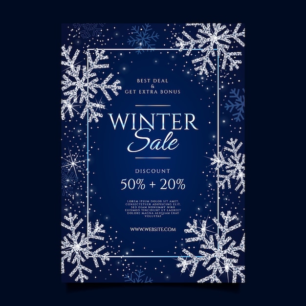 Realistic winter sale poster template