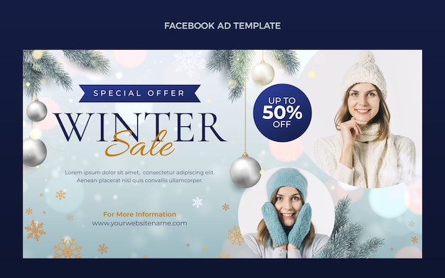 Realistic winter social media promo template