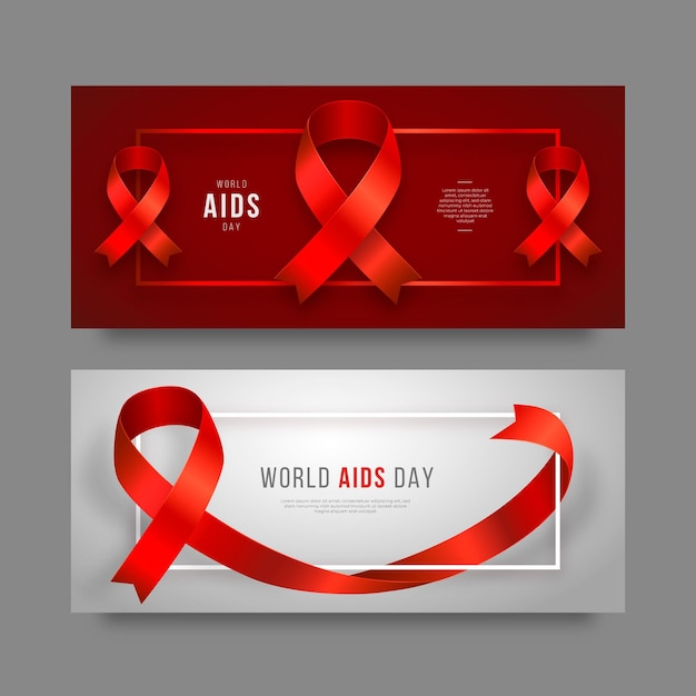 Free vector realistic world aids day horizontal banners set