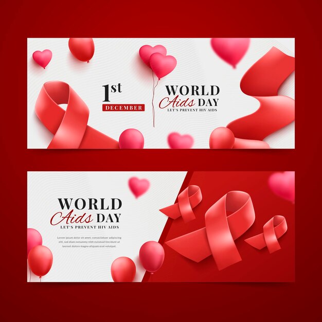 Realistic world aids day horizontal banners set