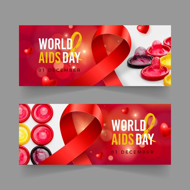 Free vector realistic world aids day horizontal banners set