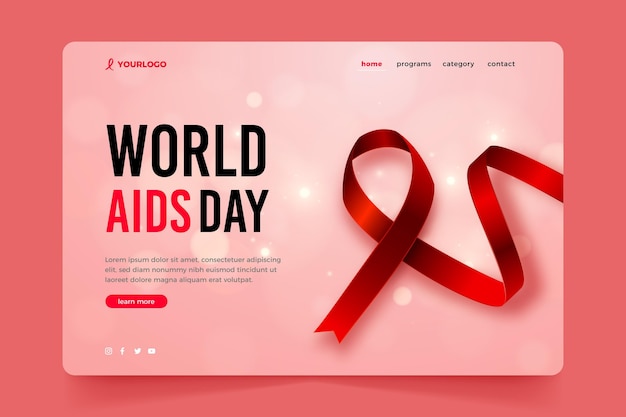 Realistic world aids day landing page template