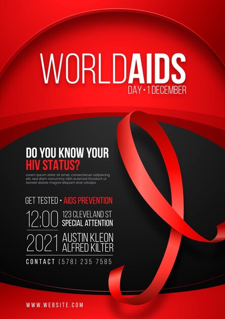 Realistic world aids day vertical poster template