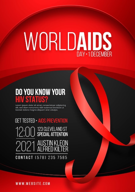 Realistic world aids day vertical poster template