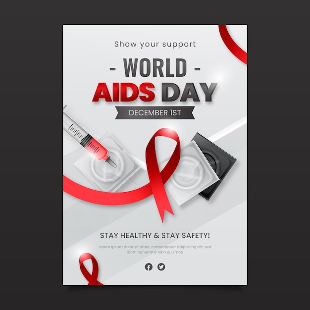 Free Vector realistic world aids day vertical poster template