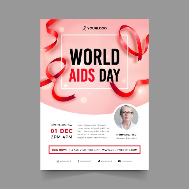 Free Vector realistic world aids day vertical poster template