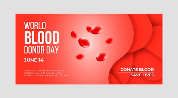 Realistic world blood donor day horizontal banner template