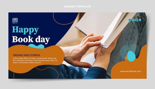 Free vector realistic world book day horizontal banner template