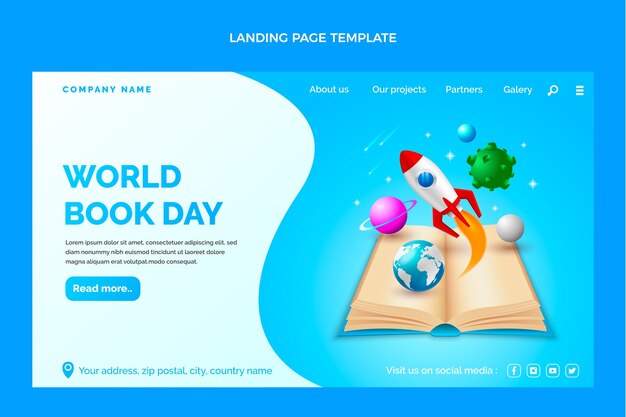 Realistic world book day landing page template