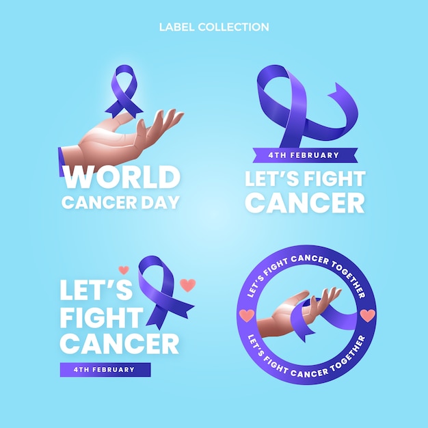 Realistic world cancer day labels collection