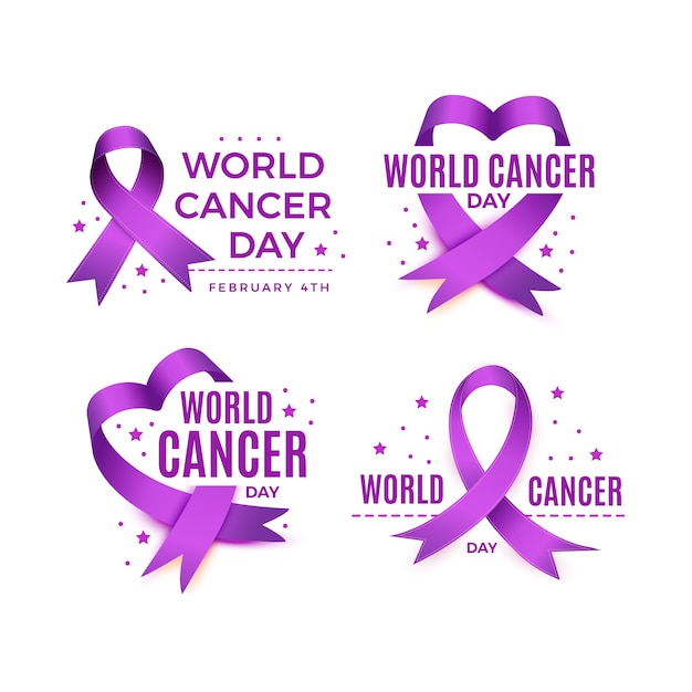 Free Vector realistic world cancer day labels collection