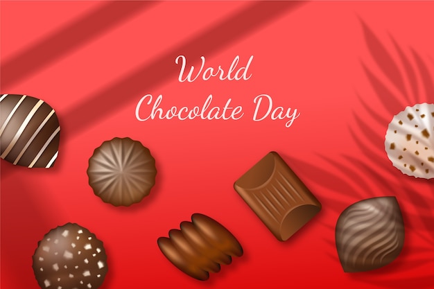 Free Vector realistic world chocolate day background with chocolate sweets