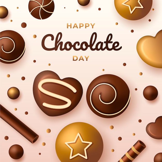 Realistic world chocolate day illustration with chocolate sweets