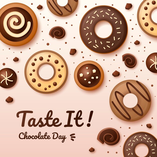 Realistic world chocolate day illustration with chocolate sweets