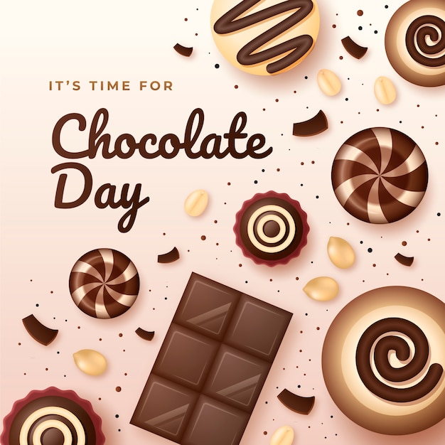 Realistic world chocolate day illustration with chocolate sweets