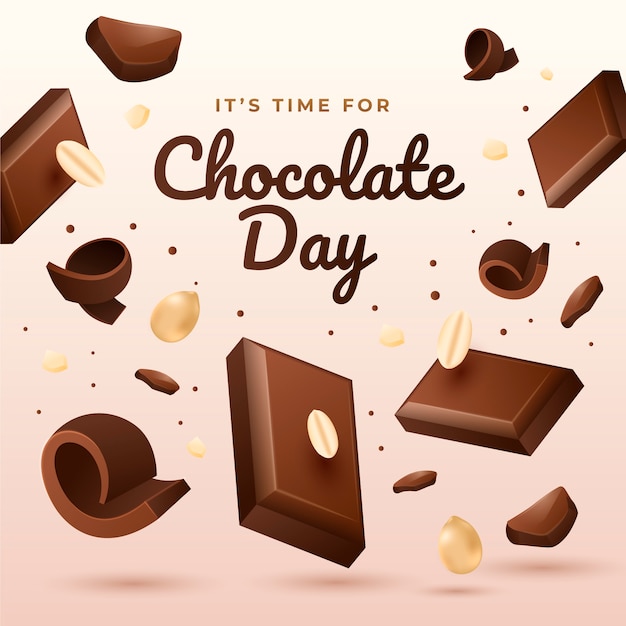 Realistic world chocolate day illustration with chocolate sweets