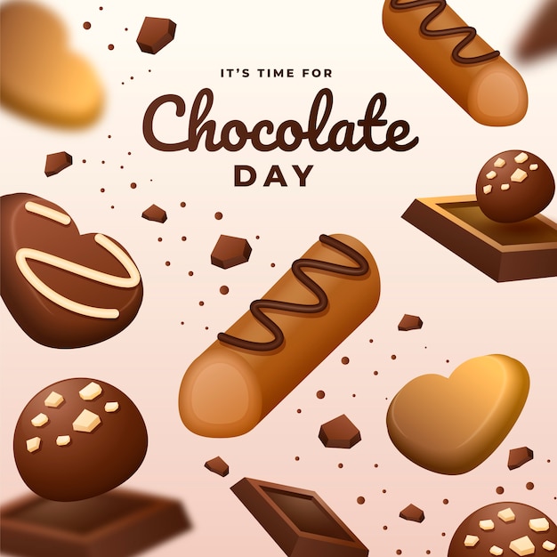 Realistic world chocolate day illustration with chocolate sweets