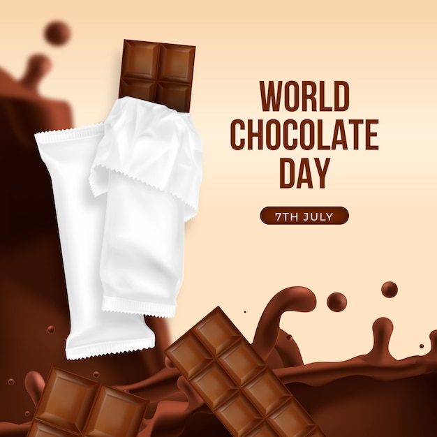 Free vector realistic world chocolate day illustration with chocolate