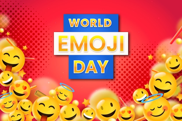 Realistic world emoji day background with emoticons