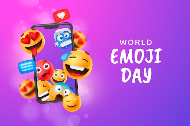 Realistic world emoji day background with emoticons