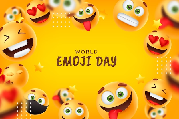 Realistic world emoji day background with emoticons