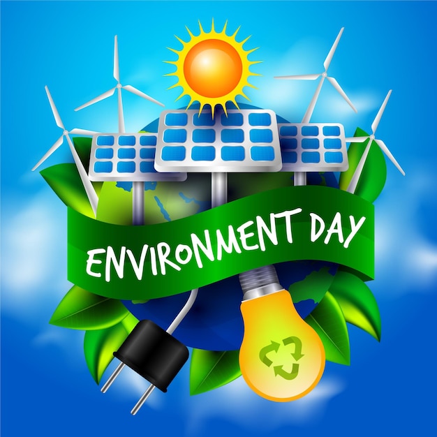 Free Vector realistic world environment day with solar energy