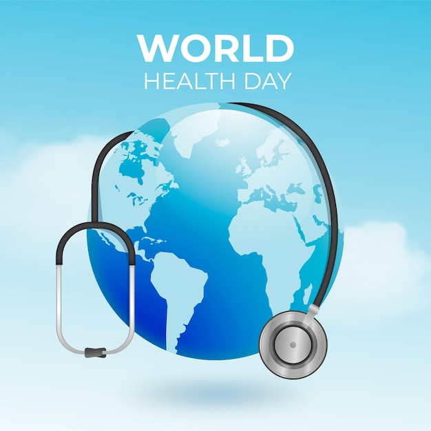 Free Vector realistic world health day illustration with planet and stethoscope