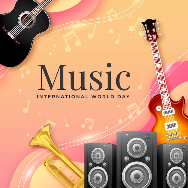 Free Vector realistic world music day background with instruments