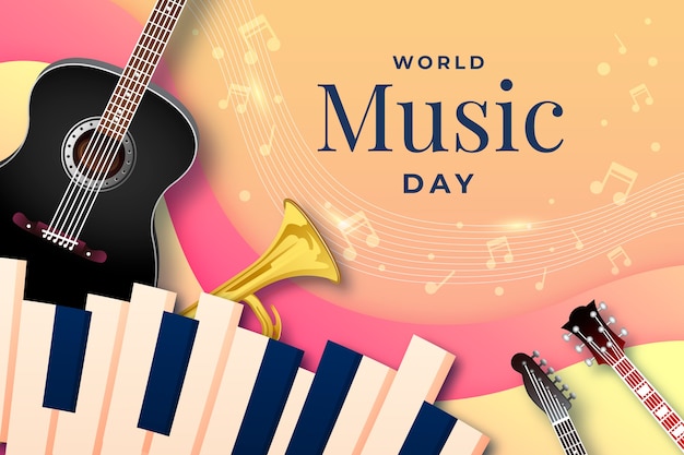 Realistic world music day background with piano