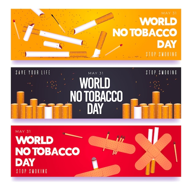 Free Vector realistic world no tobacco day banners set