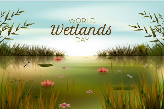 Realistic world wetlands day background