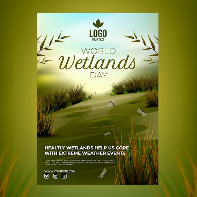 Realistic world wetlands day vertical poster template