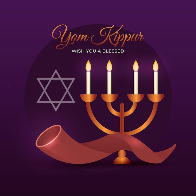 Free vector realistic yom kippur with candles and horn