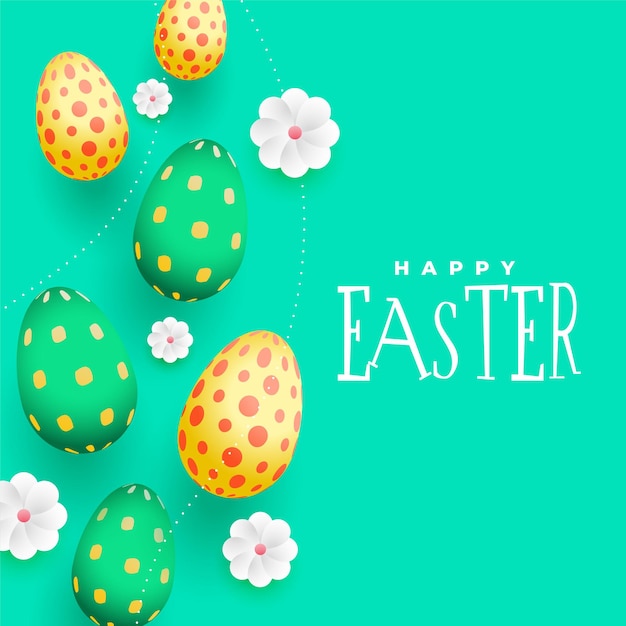 Free Vector realstic happy easter background with falling eggs and flowers