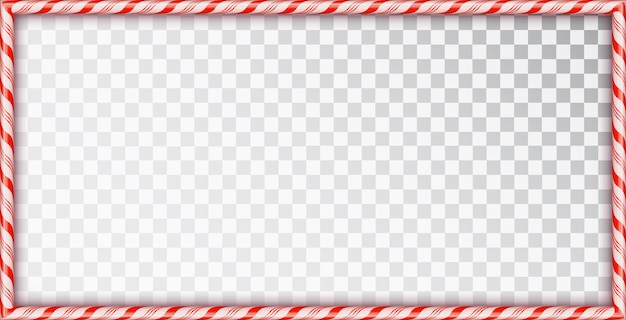 Rectangle frame made of candy canes. Blank Christmas border with red and white striped lollipop pattern isolated on transparent background. Holiday design.