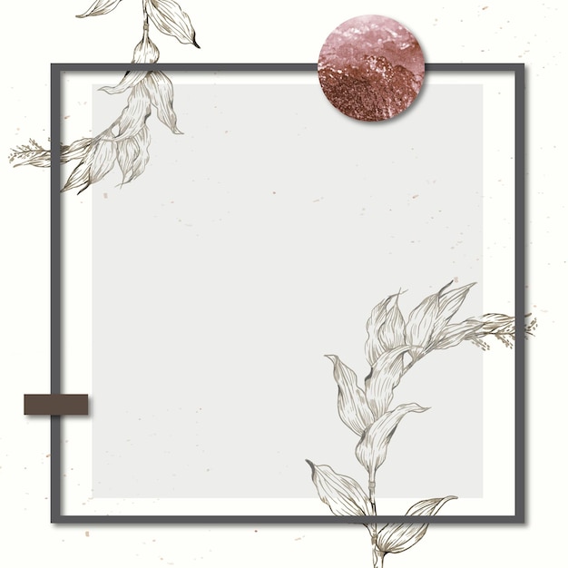 Free vector rectangle frame with an outline leaves decoration on stained background