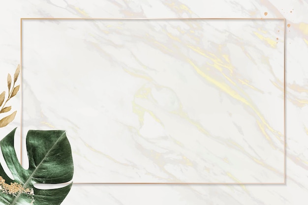 Rectangle gold frame with monstera leaf background