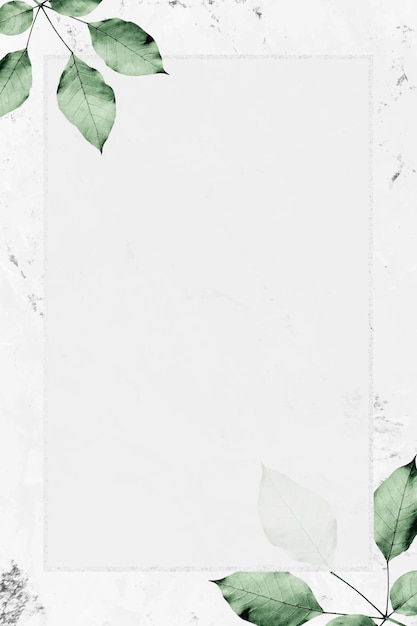 Free Vector rectangle silver frame with foliage on marble texture background vector