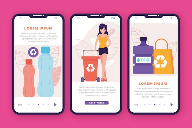 Recycle app onboarding screens for mobile phone