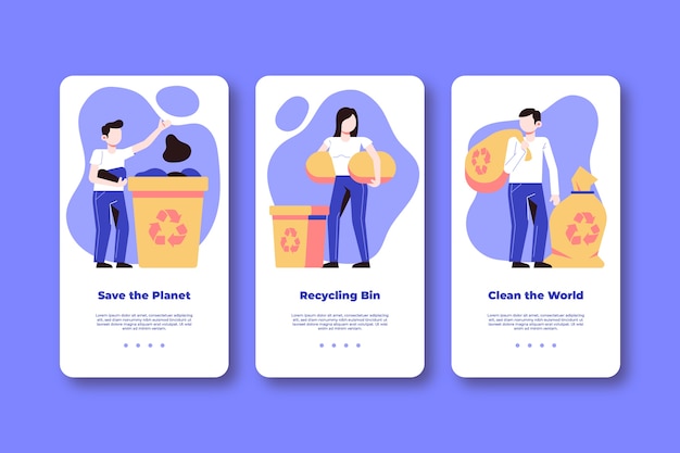 Recycle onboarding app screens (mobile phone)