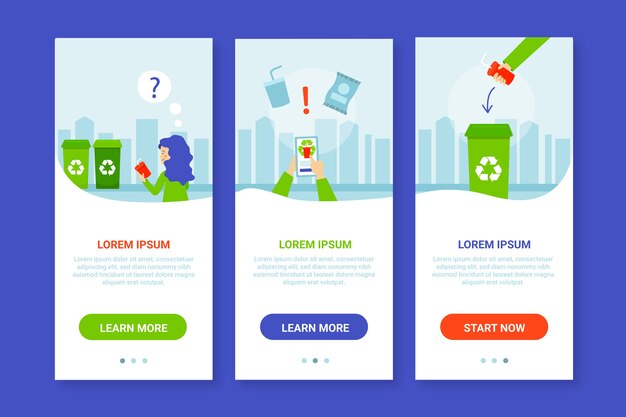 Recycle onboarding app screens