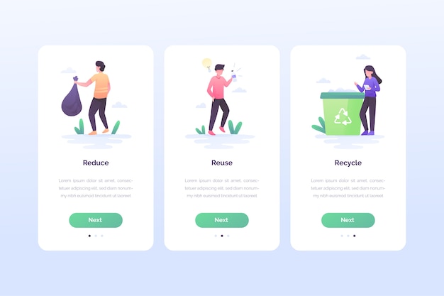 Recycle onboarding app screens