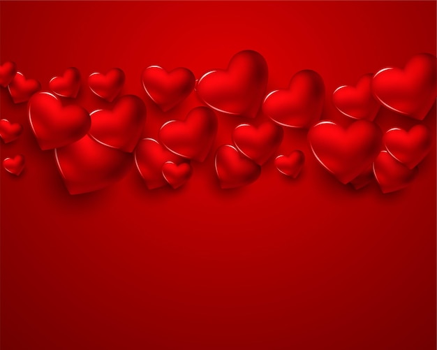 Free vector red 3d hearts valentines day card