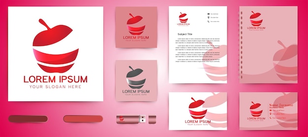 Red Apple Logo and business card branding template Designs Inspiration Isolated on White Background