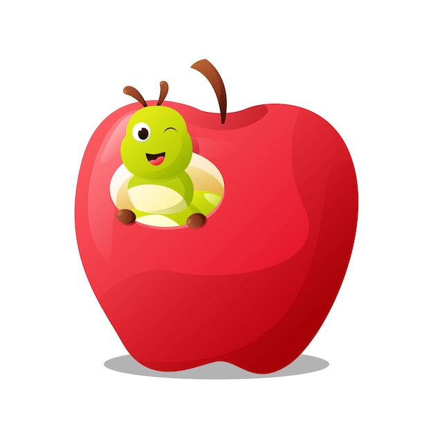 Free Vector a red apple with a worm inside.