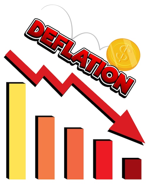 Free vector red arrow going down with deflation word